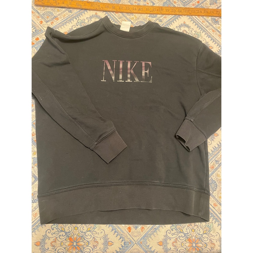 Nike Dri-FIT Crewneck Sweatshirt Black Iridescent Logo Pullover Small